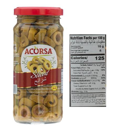 Akorsa Green Olives, Sliced, Glass, 105 G