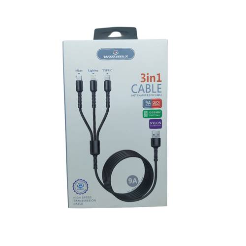 وين ماكس كابل USB للشحن السريع ومزامنة البيانات 3 في 1 أسود