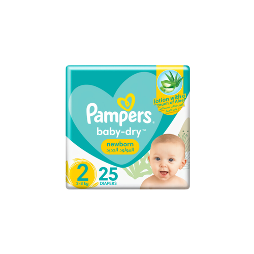 Pampers Baby Dry Newborn, Size 2 (3-8 K), 25 Diapers