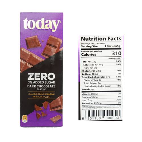 Today  Dark Chocolate Classic  Sugar Free 65 G