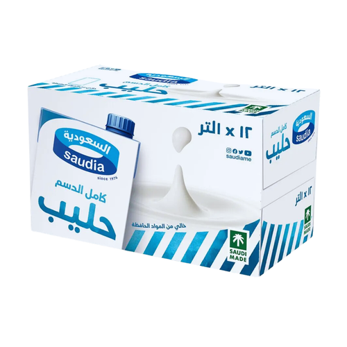 Saudia Full Fat Milk 1 L 12 Cans