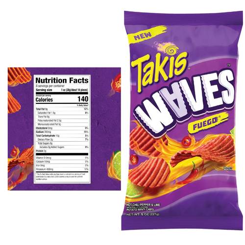 Takis Waves Hot Chili Pepper And Lime Potato Chips - 227 G