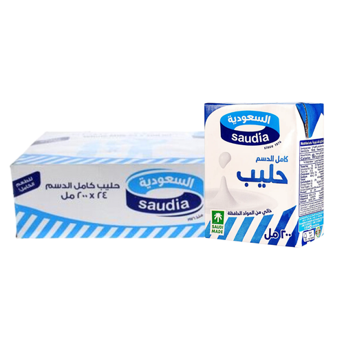 Saudia Full Cream Milk 200 ML 24 PC