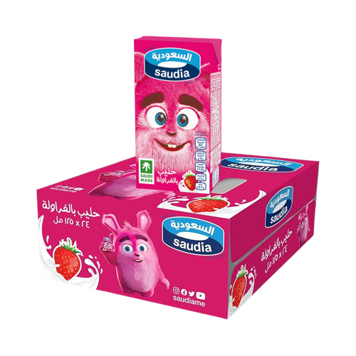Saudia milk with strawberry flavor, 125 ml, 24 packages in a carton