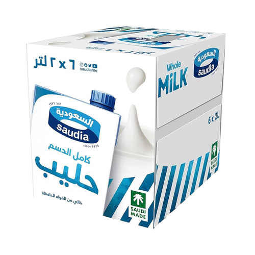 Saudia full fat milk 2 L 06 packs per carton