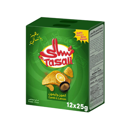 تسالي رقائق البطاطس بنكهة كمون وليمون 12 حبة 25 جرام