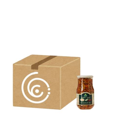 Halwani Green Olives Sliced ​​with Pepper 650g, 6 packs per cartonر