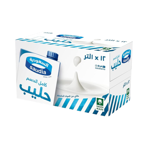 حليب السعودية كامل الدسم 1 لتر 12 عبوة في الكرتون