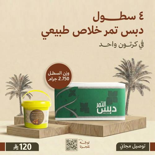 كرتون دبس تمر خلاص طبيعي سطل - 2.750 جرام (4 حبات)