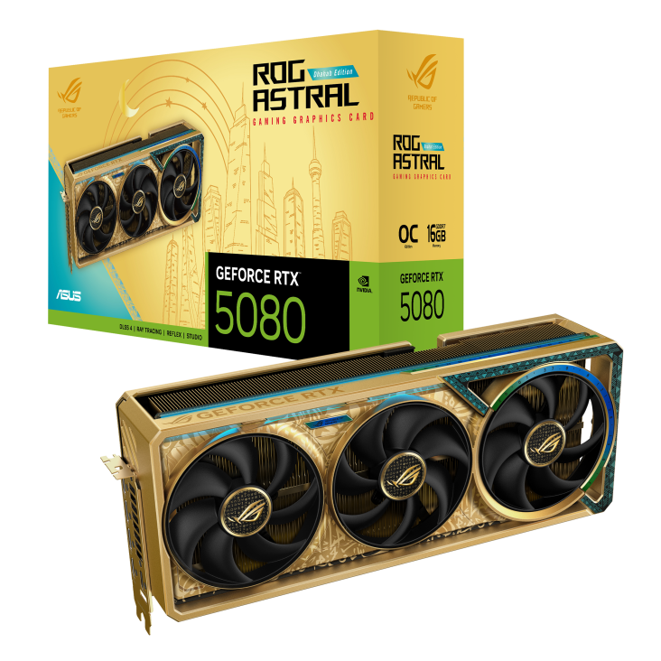 ASUS ROG Astral RTX 5080 Dhahab CORE OC 16GB كرت شاشة اسوس 5080