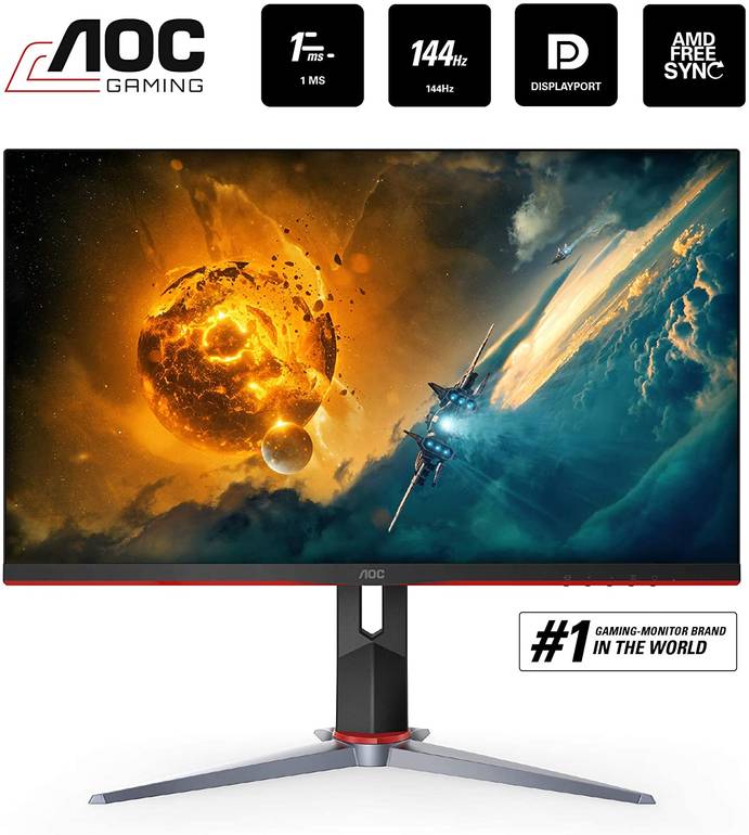 شاشة قيمنق من اي او سي AOC 27G2 27" Frameless Gaming IPS Monitor, FHD 1080P, 1ms 144Hz, NVIDIA G-SYNC Compatible + Adaptive-Sync, Height Adjustable, Black/Red