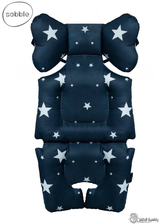 وسادة مقعد عربةالطفل , نجوم بيضاء، نسيج شبكي ثلاثي الأبعاد عالي الإمتصاص ضد البكتريا 