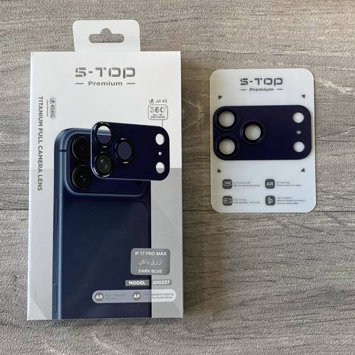 حماية كاميرا S-TOP Premium لجهاز iPhone 17 Pro Max بلون أزرق داكن.