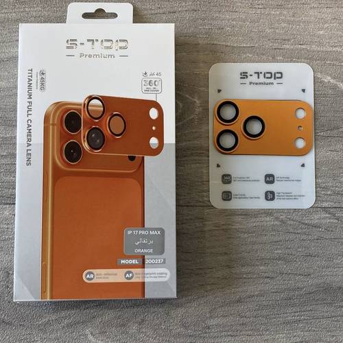 حماية كاميرا S-TOP بلون برتقالي لهاتف iPhone 17 Pro Max.