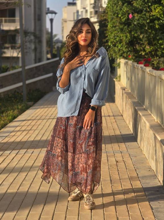 Brown boho zigzag skirt