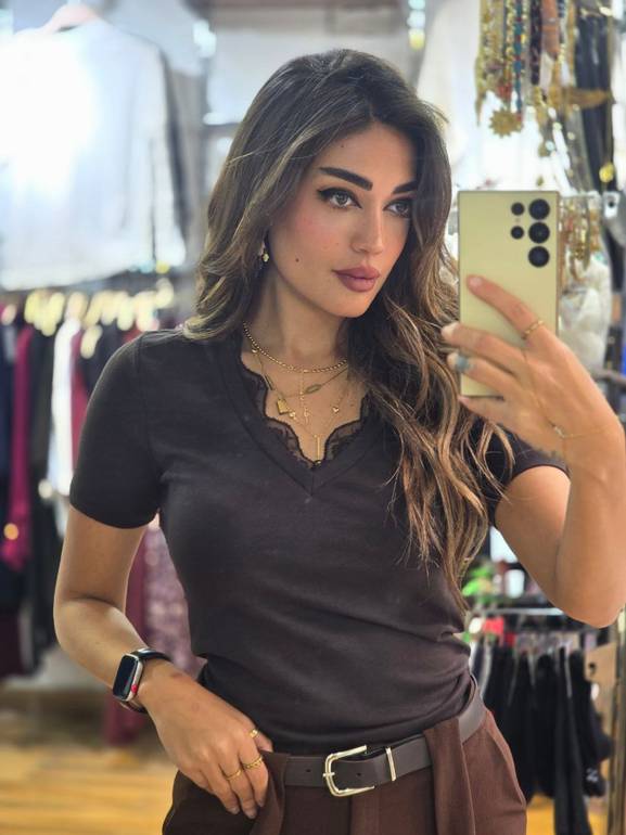 Brown V lace top