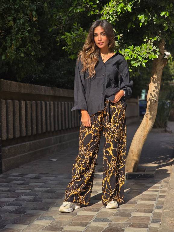 Black Gold Patterned Pants 