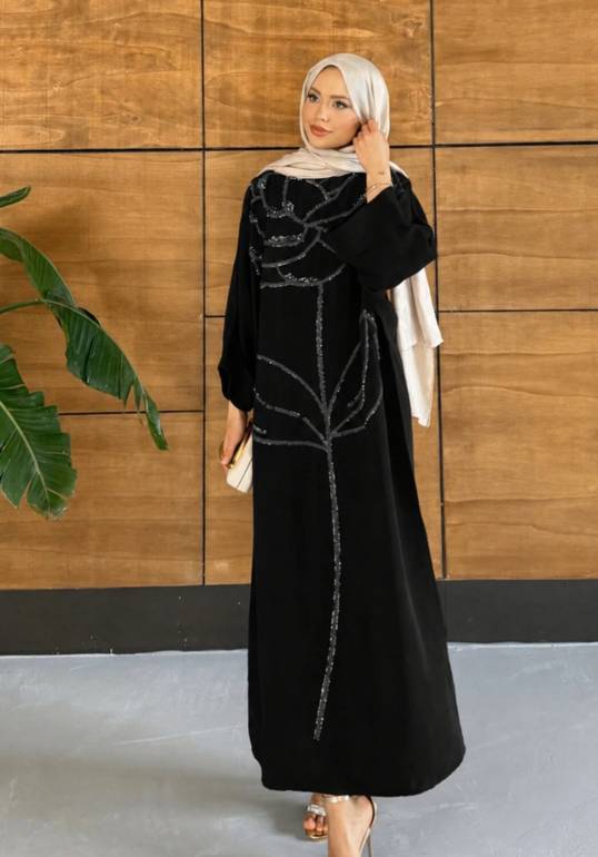 Black silver embroidered dress