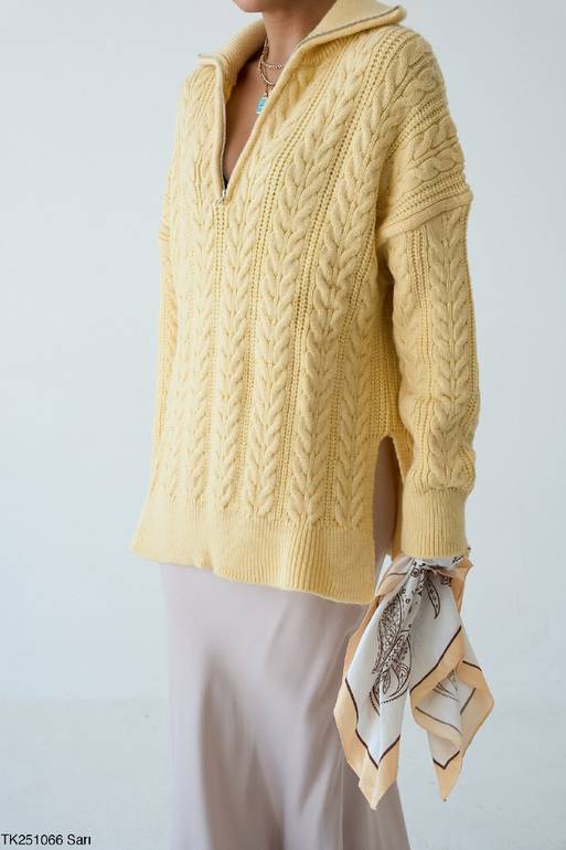 Yellow Braided Pullover With Side Slits 