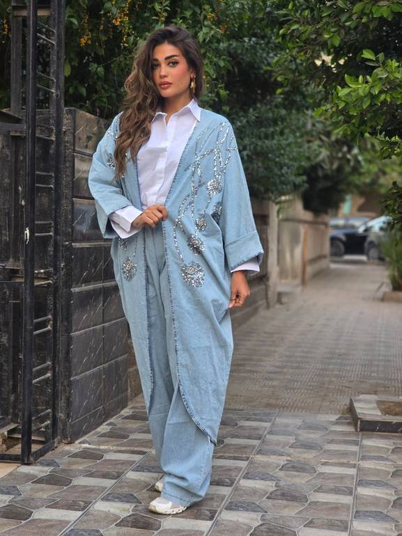 Light blue denim set with silver sequin