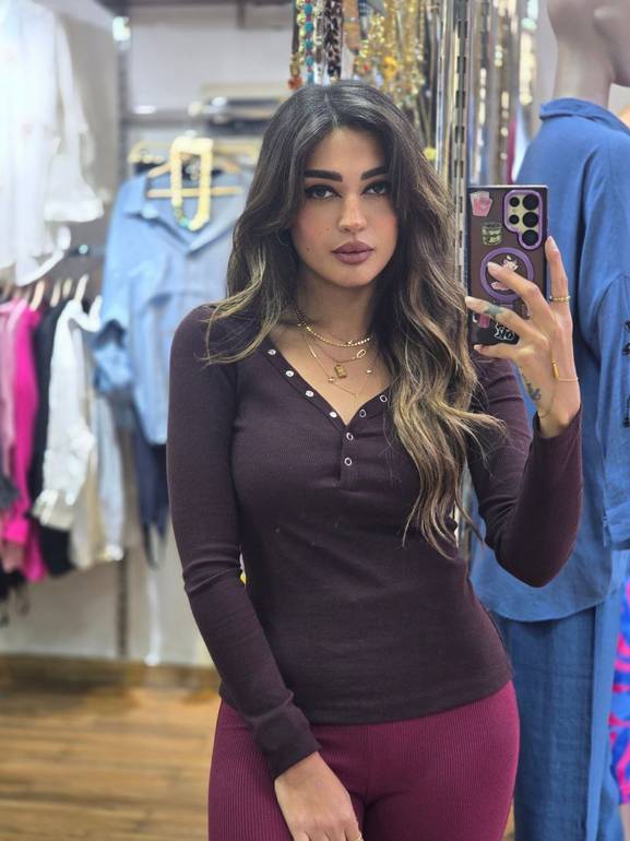 Brown Basic Top With Silver Buttons 