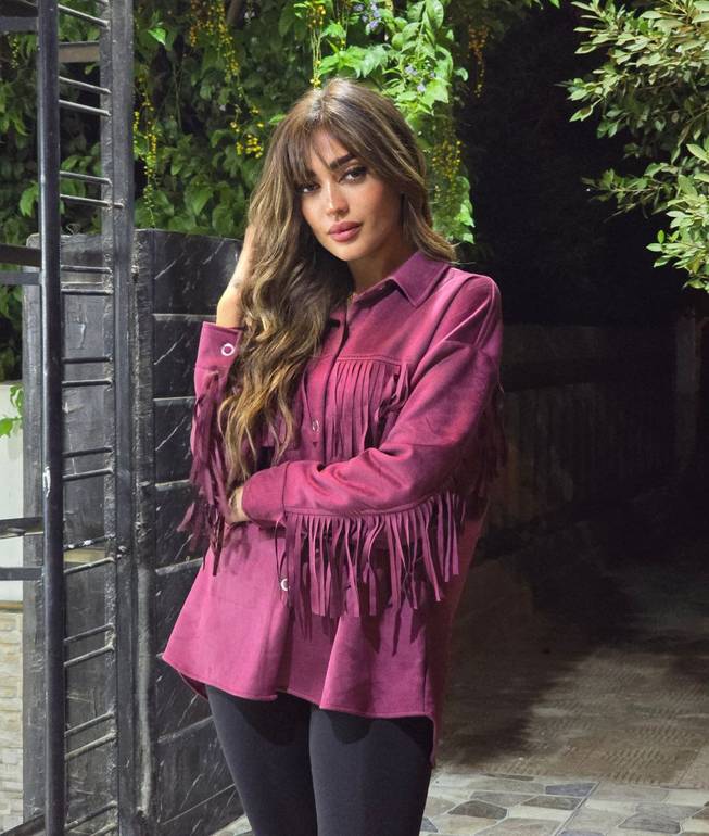 Burgundy Suede Chemise with Fringes