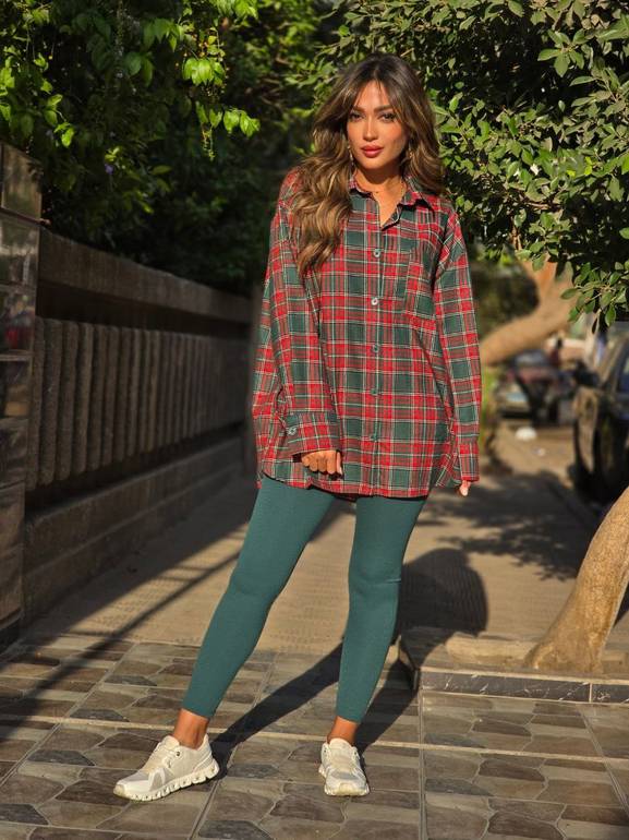 Red with Green Plaid Flannel Chemise 