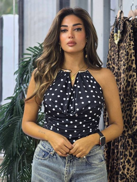 Black polka top with gold choker