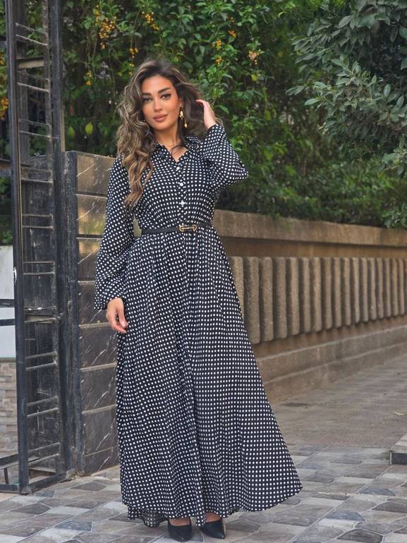 Black maxi polka dress 