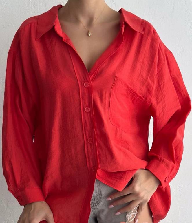 Red oversize linen shirt 