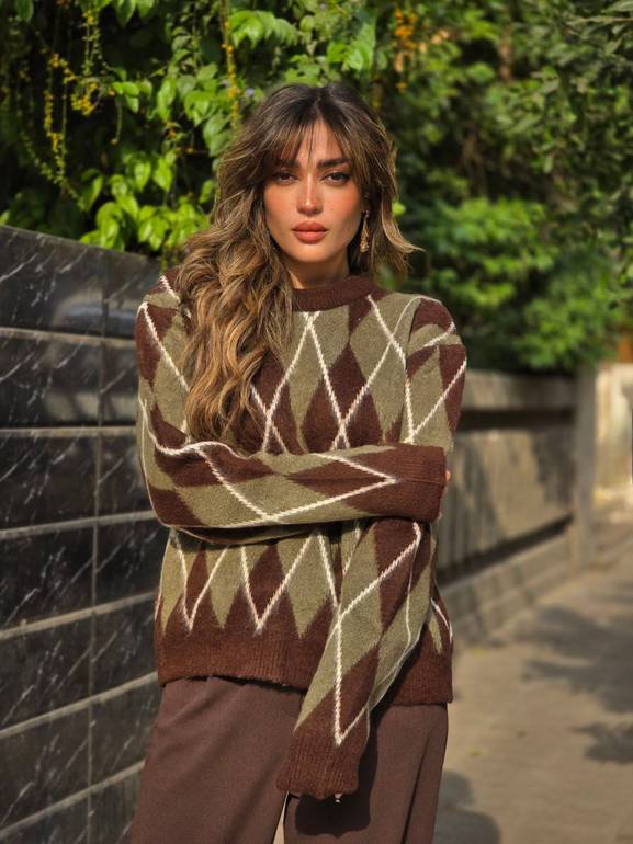 Olive Brown Argyle Pullover 