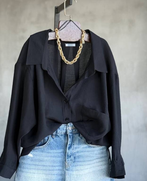 Black oversize linen shirt