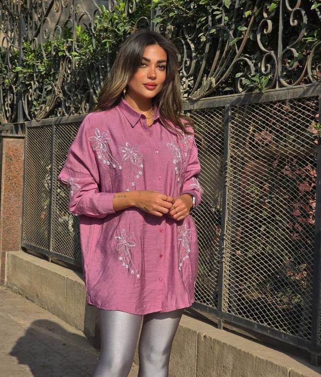 Pink Cashmere Floral Embroidered Shirt