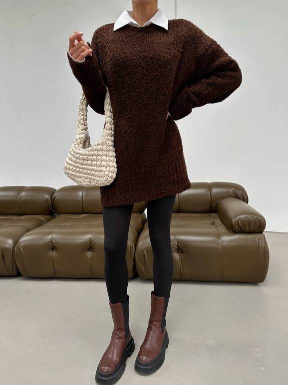 Nubby Textured Chocolate Brown knit Pullover 