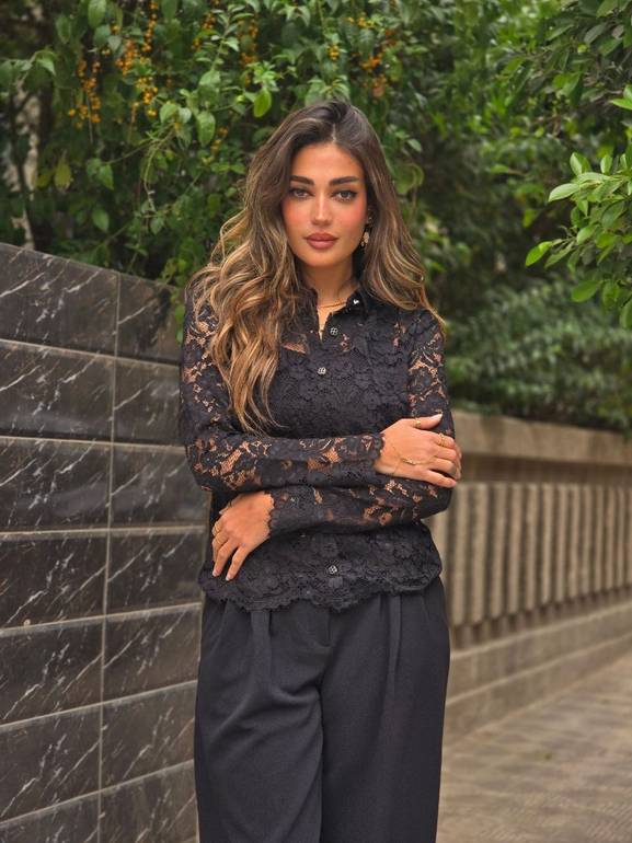 Black floral blouse