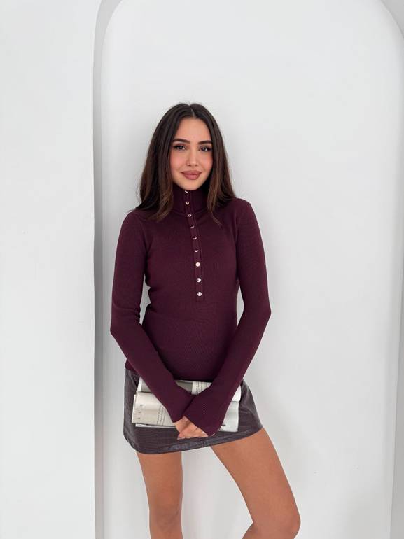 Burgundy top with gold buttons 
