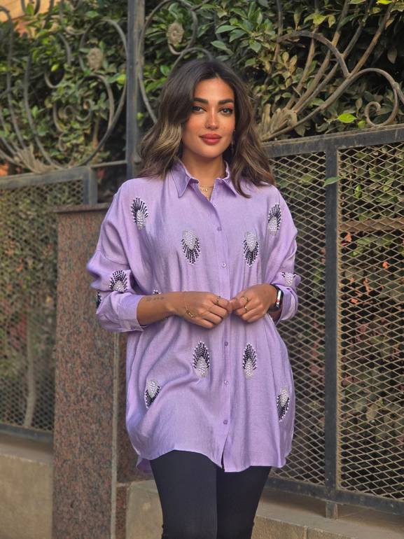 Lilac Linen Embroidered Shirt