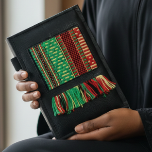 دفتر من الجلد المعاد تدويره مزين بالسدو اليدوي  
