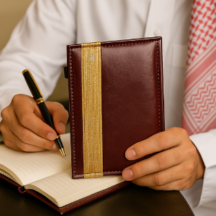 دفتر من الجلد المعاد تدويره مزين بالزري المشغول يدوياً