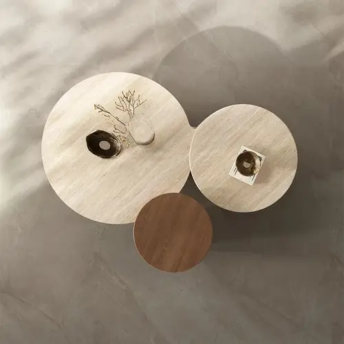 natural travertine coffee table combination retro solid wood round tea table living room home marble advanced sense