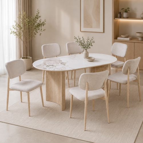 طاولة طعام سيراميك 6 كرسي M-031 WHITE/YELLOW