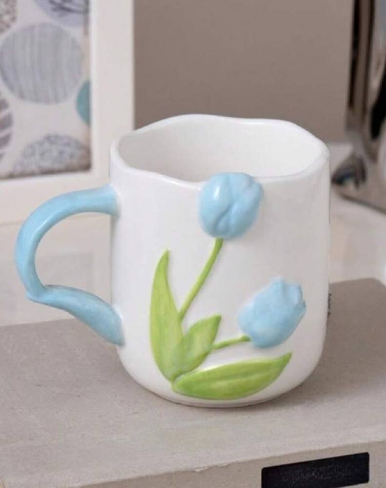  Ceramic cup decorated with flowers, one piece, Shein 