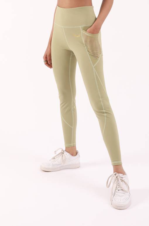 High waist training leggings with mesh pocket - light green