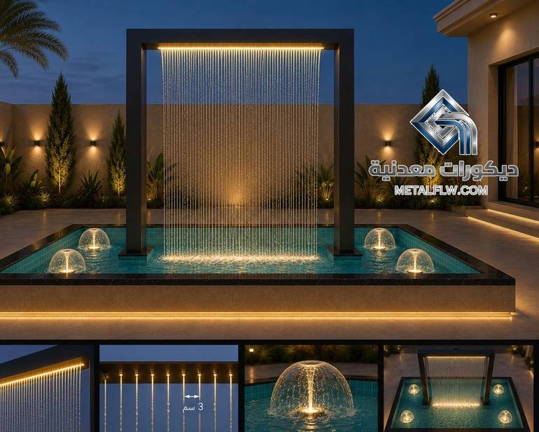تصميم شلال راين جيت المطري المتكامل مع نوافير كروية