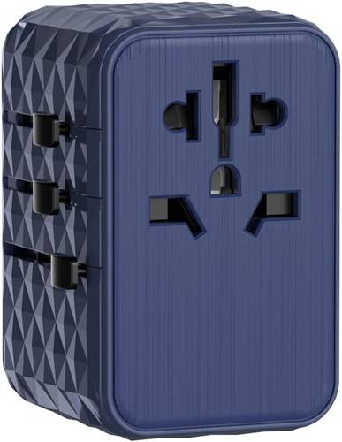 Powerology Universal Adapter 65W X3 PD port and X2 USB 15W port - Blue