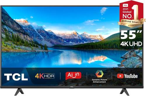 تلفزيون سمارت 55 بوصة بدقة HDR 4K مع نظام اندرويد من تي سي ال - طراز 55P615 (اصدار عام 2020)، أسود