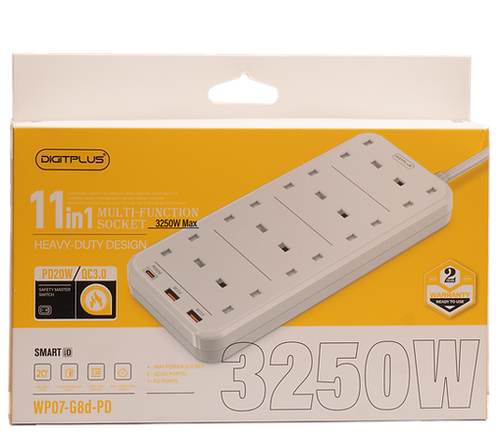 DIGITPLUS - 3250w Multifunction Extension USB with Power Socket with C-type USB