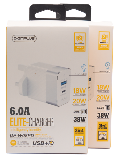 Elite Charger 6.0A Dual Charging Ports - 38W - 2 in 1
