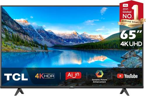 تلفزيون ذكي 65 بوصة بدقة 4K HDR معتمد بنظام اندرويد من تي سي ال - 65P615 (موديل 2020)، أسود
