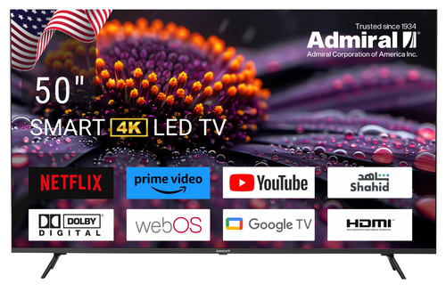 تلفزيون Admiral 50 بوصة ذكي 4K LED صوت دولبي، GB RAM + 8GB فلاش واي فاي DVB-T2/S2 - ADL50UWOSAC